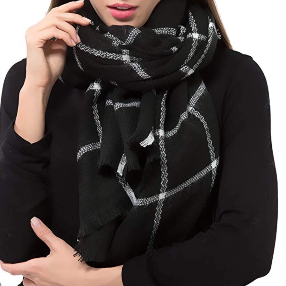 Black and White Plaid Scarf